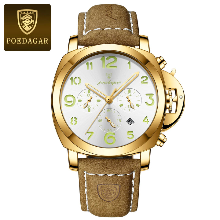 POEDAGAR Luxury Man Watch Chronograph Waterproof Luminous Date Watch for Men Casual Leather Sports Military Men's Quartz Watches