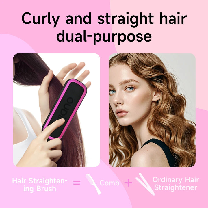 OUDIM Hair Straightener Brush with Six Temperature Settings, Ionic Hair Straightening Brush Flat Iron For Women, Anti-Scald Stra