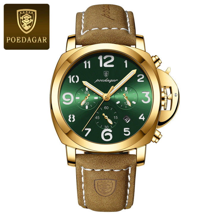 POEDAGAR Luxury Man Watch Chronograph Waterproof Luminous Date Watch for Men Casual Leather Sports Military Men's Quartz Watches