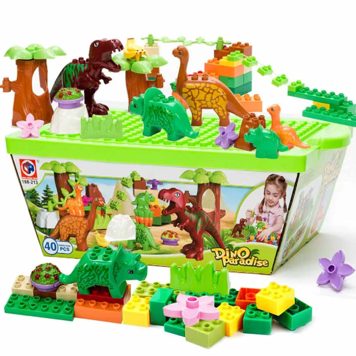 Boxed 43Pcs/lot Dino Valley Building Blocks Sets Large Particles Animal Dinosaur World Model Toys Bricks Compatible Duploed