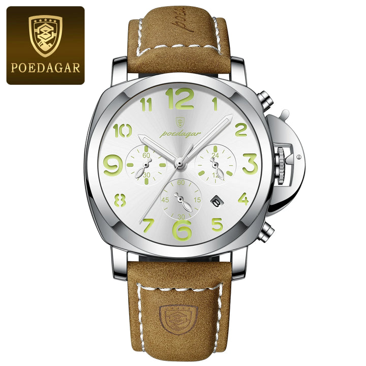 POEDAGAR Luxury Man Watch Chronograph Waterproof Luminous Date Watch for Men Casual Leather Sports Military Men's Quartz Watches