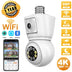 ICSEE 4K 8MP E27 Bulb WiFi Camera Dual Lens Dual Screen Auto Tracking Two Way Audio Color Night Vision Outdoor Security Camera