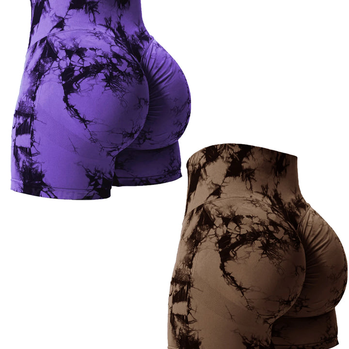 2PCS Tie Dye Butt Lifting Sexy Gym Shorts Woman Skinny Stretch High Waist Sport Shorts Casual Seamless