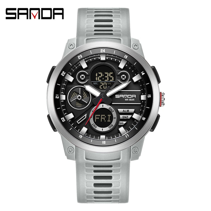 SANDA Men Sport Wristwatch TPU Strap Waterproof Quartz Watch Dual Display Digital Luminous Male Clock Relogio Masculino