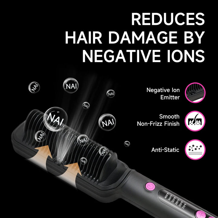 OUDIM Hair Straightener Brush with Six Temperature Settings, Ionic Hair Straightening Brush Flat Iron For Women, Anti-Scald Stra