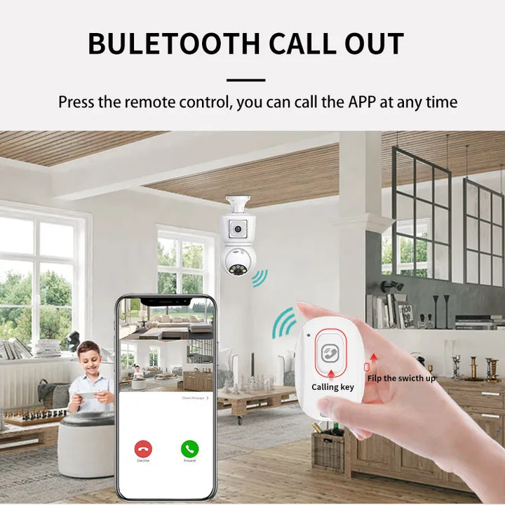 ICSEE 4K 8MP E27 Bulb WiFi Camera Dual Lens Dual Screen Auto Tracking Two Way Audio Color Night Vision Outdoor Security Camera