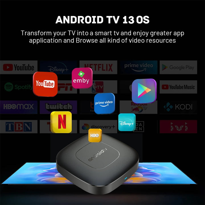 Global Version Smart Streaming Media Player TV Box AllwinnerH313 Android13 2.4G&5G Wifi 4K Mortal T1 Bluetooth Google Assistant