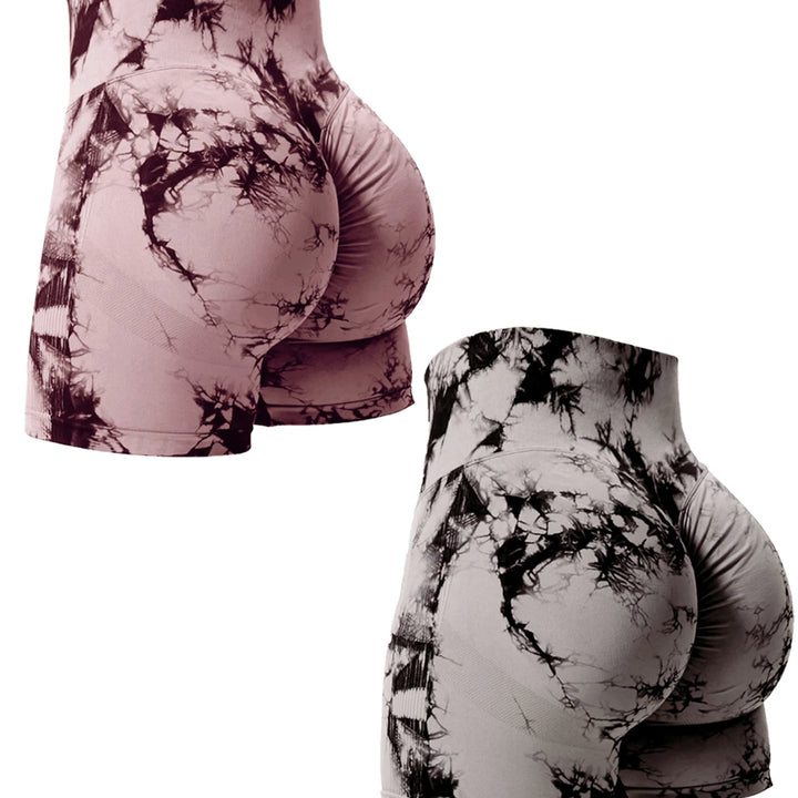 2PCS Tie Dye Butt Lifting Sexy Gym Shorts Woman Skinny Stretch High Waist Sport Shorts Casual Seamless