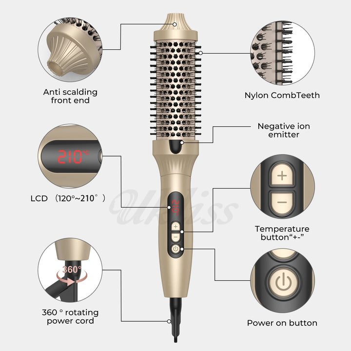 1.5 in Thermal Brush 10 Temps Curling Brush Heated Curling Iron Double PTC Ceramic Hair Curler Volumizing Brush Comb