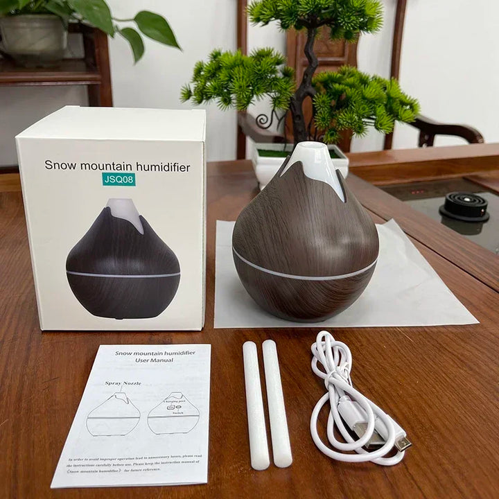 350ML Aromatherapy Essential Oil Diffuser Wood Grain Remote Control Ultrasonic Air Humidifier Cool with 7 Color LED Light