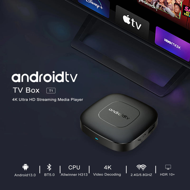 Global Version Smart Streaming Media Player TV Box AllwinnerH313 Android13 2.4G&5G Wifi 4K Mortal T1 Bluetooth Google Assistant