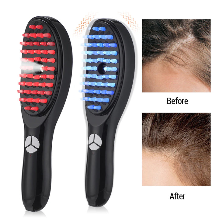 Electric Massage Comb Blue Red Light Therapy Vibration Head Massager Comb Hair Growth Oil Nano Sprayer Nourish Scalp Brush