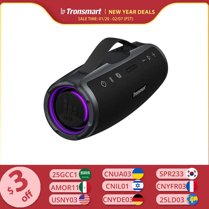 Tronsmart Mirtune S100 Speaker 50W Bluetooth Speaker with IPX7 Waterproof, APP Control, Built-in Powerbank & Retractable Handle